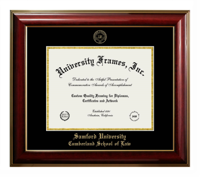 Samford University Cumberland School of Law Diploma Frame in Classic Mahogany with Gold Trim with Black & Gold Mats for DOCUMENT: 8 1/2"H X 11"W  
