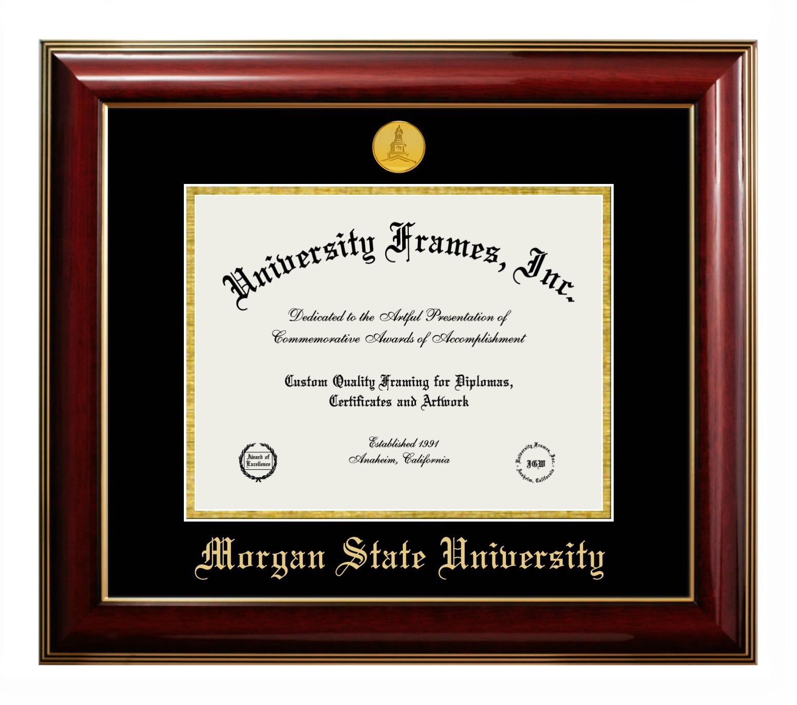 Gold Medallion Mahogany Gold Trim Diploma Frame Laminated Visuals Morgan State University Bears 