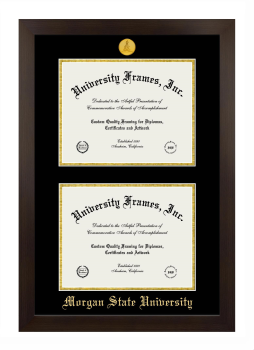 Morgan State University Double Degree (Stacked) Frame in Manhattan Espresso with Black & Gold Mats for document: 8 1/2"h x 11"w  , document: 8 1/2"h x 11"w  