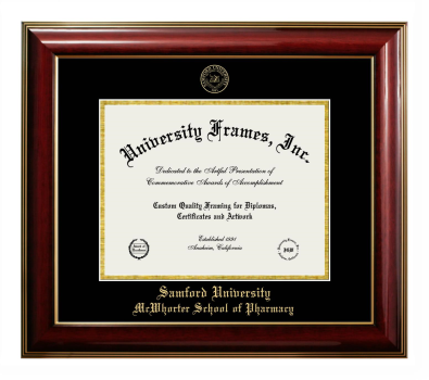 Samford University McWhorter School of Pharmacy Diploma Frame in Classic Mahogany with Gold Trim with Black & Gold Mats for DOCUMENT: 8 1/2"H X 11"W  