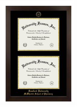 Samford University McWhorter School of Pharmacy Double Degree (Stacked) Frame in Manhattan Espresso with Black & Gold Mats for document: 8 1/2"h x 11"w  , document: 8 1/2"h x 11"w  