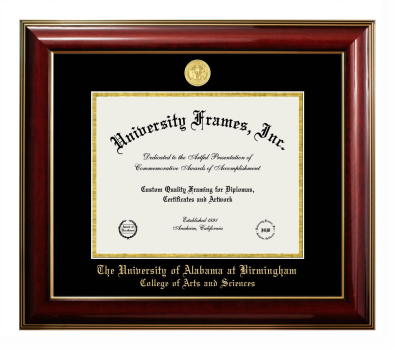University of Alabama at Birmingham College of Arts and Sciences Diploma Frame in Classic Mahogany with Gold Trim with Black & Gold Mats for document: 8 1/2"h x 11"w  