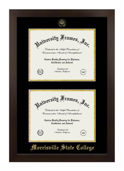 Morrisville State College Double Degree (Stacked) Frame in Manhattan Espresso with Black & Gold Mats for document: 8 1/2"h x 11"w  , document: 8 1/2"h x 11"w  