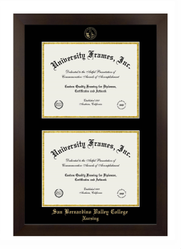 San Bernardino Valley College Nursing Double Degree (Stacked) Frame in Manhattan Espresso with Black & Gold Mats for document: 8 1/2"h x 11"w  , document: 8 1/2"h x 11"w  