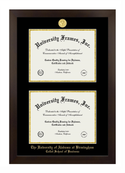 University of Alabama at Birmingham Collat School of Business Double Degree (Stacked) Frame in Manhattan Espresso with Black & Gold Mats for document: 8 1/2"h x 11"w  , document: 8 1/2"h x 11"w  
