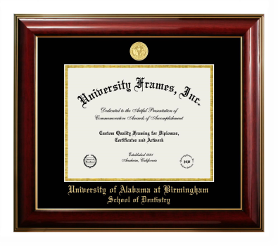 University of Alabama at Birmingham School of Dentistry Diploma Frame in Classic Mahogany with Gold Trim with Black & Gold Mats for document: 8 1/2"h x 11"w  