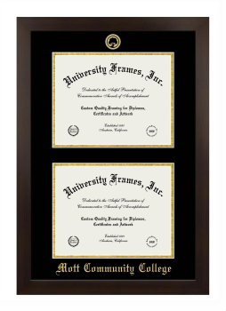 Mott Community College Double Degree (Stacked) Frame in Manhattan Espresso with Black & Gold Mats for document: 8 1/2"h x 11"w  , document: 8 1/2"h x 11"w  