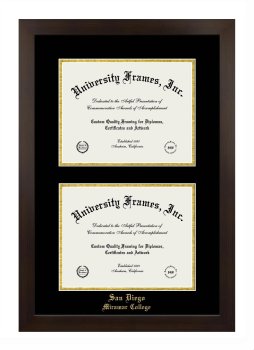 San Diego Miramar College Double Degree (Stacked) Frame in Manhattan Espresso with Black & Gold Mats for document: 8 1/2"h x 11"w  , document: 8 1/2"h x 11"w  