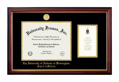 University of Alabama at Birmingham School of Medicine Diploma with Announcement Frame in Petite Mahogany with Gold Trim with Black & Gold Mats for document: 8 1/2"h x 11"w  , diploma: 7"h x 4"w  