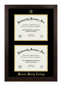 Mount Marty College Double Degree (Stacked) Frame in Manhattan Espresso with Black & Gold Mats for document: 8 1/2"h x 11"w  , document: 8 1/2"h x 11"w  