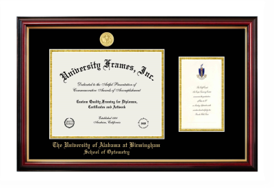 University of Alabama at Birmingham School of Optometry Diploma with Announcement Frame in Petite Mahogany with Gold Trim with Black & Gold Mats for document: 8 1/2"h x 11"w  , diploma: 7"h x 4"w  