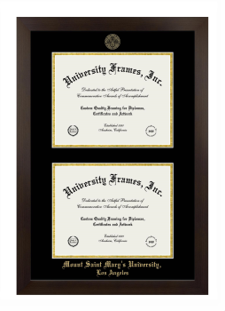 Mount Saint Mary's University, Los Angeles Double Degree (Stacked) Frame in Manhattan Espresso with Black & Gold Mats for document: 8 1/2"h x 11"w  , document: 8 1/2"h x 11"w  