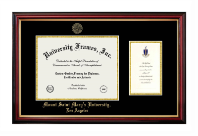 Mount Saint Mary's University, Los Angeles Diploma with Announcement Frame in Petite Mahogany with Gold Trim with Black & Gold Mats for document: 8 1/2"h x 11"w  , diploma: 7"h x 4"w  