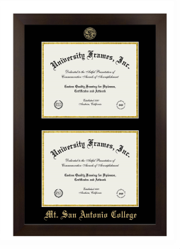 Mount San Antonio College Double Degree (Stacked) Frame in Manhattan Espresso with Black & Gold Mats for document: 8 1/2"h x 11"w  , document: 8 1/2"h x 11"w  