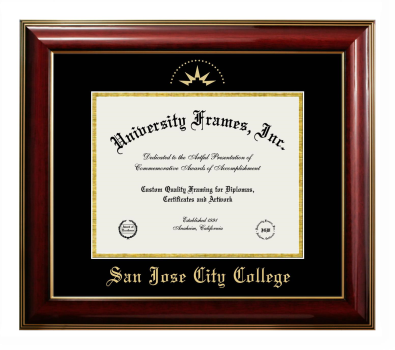 San Jose City College Diploma Frame in Classic Mahogany with Gold Trim with Black & Gold Mats for DOCUMENT: 8 1/2"H X 11"W  