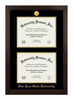 San Jose State University Double Degree (Stacked) Frame in Manhattan Espresso with Black & Gold Mats for document: 8 1/2"h x 11"w  , document: 8 1/2"h x 11"w  