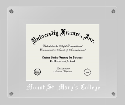 Mount St. Mary's College (California) Lucent Clear-over-Clear Frame in Lucent Clear Moulding with Lucent Clear Mat for document: 8 1/2"h x 11"w  