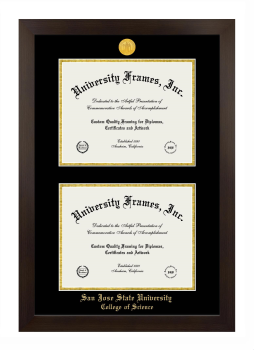 San Jose State University College of Science Double Degree (Stacked) Frame in Manhattan Espresso with Black & Gold Mats for document: 8 1/2"h x 11"w  , document: 8 1/2"h x 11"w  