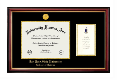 San Jose State University College of Science Diploma with Announcement Frame in Petite Mahogany with Gold Trim with Black & Gold Mats for document: 8 1/2"h x 11"w  , diploma: 7"h x 4"w  