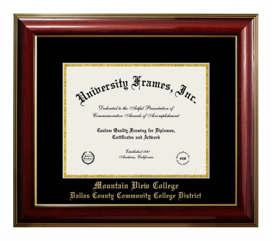Mountain View College Dallas County Community College District Diploma Frame in Classic Mahogany with Gold Trim with Black & Gold Mats for document: 8 1/2"h x 11"w  
