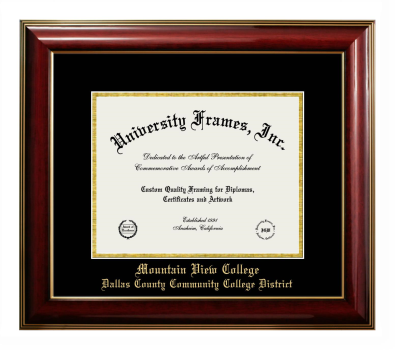 Mountain View College Dallas County Community College District Diploma Frame in Classic Mahogany with Gold Trim with Black & Gold Mats for DOCUMENT: 8 1/2"H X 11"W  