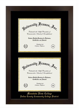 Mountain View College Dallas County Community College District Double Degree (Stacked) Frame in Manhattan Espresso with Black & Gold Mats for document: 8 1/2"h x 11"w  , document: 8 1/2"h x 11"w  