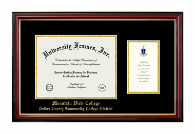 Mountain View College Dallas County Community College District Diploma with Announcement Frame in Petite Mahogany with Gold Trim with Black & Gold Mats for document: 8 1/2"h x 11"w  , diploma: 7"h x 4"w  