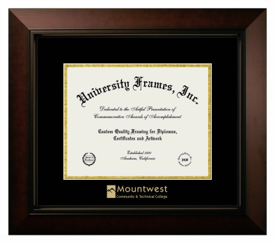 Mountwest Community & Technical College Diploma Frame in Legacy Black Cherry with Black & Gold Mats for DOCUMENT: 8 1/2"H X 11"W  