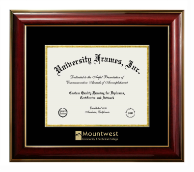 Mountwest Community & Technical College Diploma Frame in Classic Mahogany with Gold Trim with Black & Gold Mats for document: 8 1/2"h x 11"w  