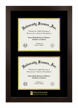 Mountwest Community & Technical College Double Degree (Stacked) Frame in Manhattan Espresso with Black & Gold Mats for document: 8 1/2"h x 11"w  , document: 8 1/2"h x 11"w  