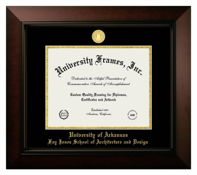 University of Arkansas (Fayetteville) Fay Jones School of Architecture and Design Diploma Frame in Legacy Black Cherry with Black & Gold Mats for document: 8 1/2"h x 11"w  