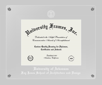University of Arkansas (Fayetteville) Fay Jones School of Architecture and Design Lucent Clear-over-Clear Frame in Lucent Clear Moulding with Lucent Clear Mat for document: 8 1/2"h x 11"w  
