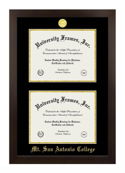 Mt. San Antonio College Double Degree (Stacked) Frame in Manhattan Espresso with Black & Gold Mats for document: 8 1/2"h x 11"w  , document: 8 1/2"h x 11"w  
