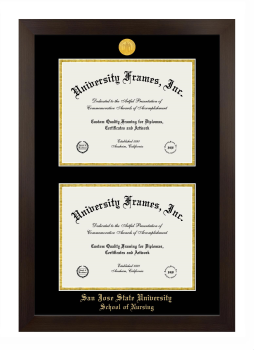 San Jose State University School of Nursing Double Degree (Stacked) Frame in Manhattan Espresso with Black & Gold Mats for document: 8 1/2"h x 11"w  , document: 8 1/2"h x 11"w  