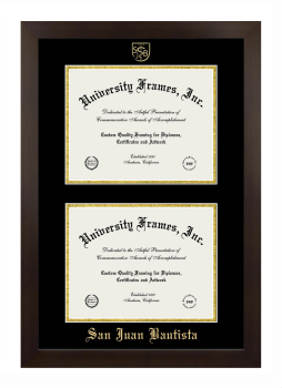 San Juan Bautista Double Degree (Stacked) Frame in Manhattan Espresso with Black & Gold Mats for document: 8 1/2"h x 11"w  , document: 8 1/2"h x 11"w  
