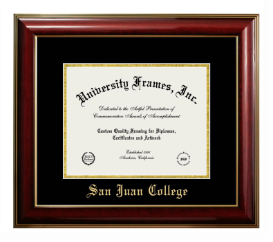 San Juan College Diploma Frame in Classic Mahogany with Gold Trim with Black & Gold Mats for DOCUMENT: 8 1/2"H X 11"W  