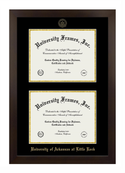 University of Arkansas at Little Rock Double Degree (Stacked) Frame in Manhattan Espresso with Black & Gold Mats for document: 8 1/2"h x 11"w  , document: 8 1/2"h x 11"w  
