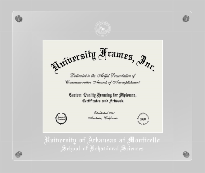 University of Arkansas at Monticello School of Behavioral Sciences Lucent Clear-over-Clear Frame in Lucent Clear Moulding with Lucent Clear Mat for document: 8 1/2"h x 11"w  