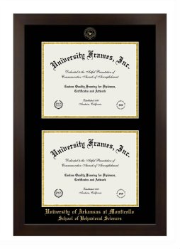 University of Arkansas at Monticello School of Behavioral Sciences Double Degree (Stacked) Frame in Manhattan Espresso with Black & Gold Mats for document: 8 1/2"h x 11"w  , document: 8 1/2"h x 11"w  