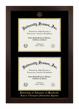 University of Arkansas at Monticello School of Computer Information Systems Double Degree (Stacked) Frame in Manhattan Espresso with Black & Gold Mats for document: 8 1/2"h x 11"w  , document: 8 1/2"h x 11"w  