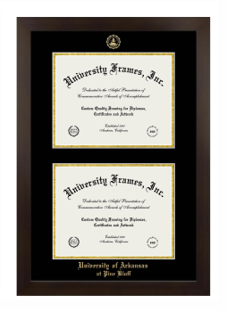 University of Arkansas at Pine Bluff Double Degree (Stacked) Frame in Manhattan Espresso with Black & Gold Mats for document: 8 1/2"h x 11"w  , document: 8 1/2"h x 11"w  