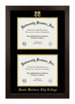 Santa Barbara City College Double Degree (Stacked) Frame in Manhattan Espresso with Black & Gold Mats for document: 8 1/2"h x 11"w  , document: 8 1/2"h x 11"w  