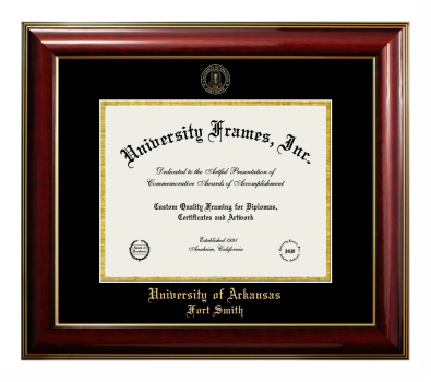 University of Arkansas Fort Smith Diploma Frame in Classic Mahogany with Gold Trim with Black & Gold Mats for DOCUMENT: 8 1/2"H X 11"W  