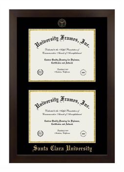 Santa Clara University Double Degree (Stacked) Frame in Manhattan Espresso with Black & Gold Mats for document: 8 1/2"h x 11"w  , document: 8 1/2"h x 11"w  
