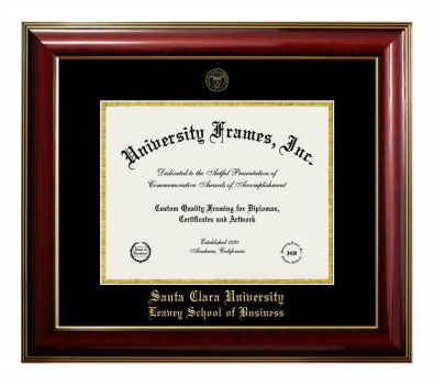 Santa Clara University Leavey School of Business Diploma Frame in Classic Mahogany with Gold Trim with Black & Gold Mats for document: 8 1/2"h x 11"w  