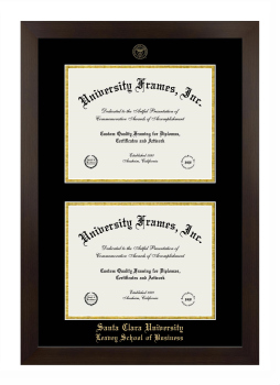 Santa Clara University Leavey School of Business Double Degree (Stacked) Frame in Manhattan Espresso with Black & Gold Mats for document: 8 1/2"h x 11"w  , document: 8 1/2"h x 11"w  