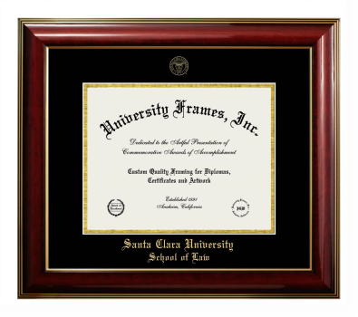 Santa Clara University School of Law Diploma Frame in Classic Mahogany with Gold Trim with Black & Gold Mats for DOCUMENT: 8 1/2"H X 11"W  