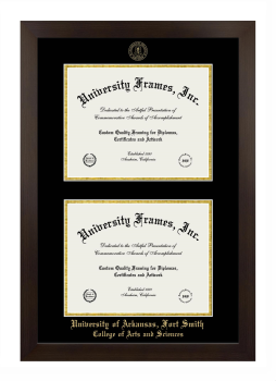 University of Arkansas Fort Smith College of Arts and Sciences Double Degree (Stacked) Frame in Manhattan Espresso with Black & Gold Mats for document: 8 1/2"h x 11"w  , document: 8 1/2"h x 11"w  