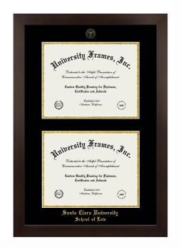 Santa Clara University School of Law Double Degree (Stacked) Frame in Manhattan Espresso with Black & Gold Mats for document: 8 1/2"h x 11"w  , document: 8 1/2"h x 11"w  
