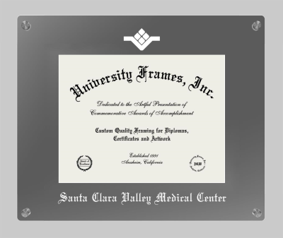Santa Clara Valley Medical Center Lucent Clear-over-Smoke Frame in Lucent Smoke Moulding with Lucent Smoke Mat for document: 8 1/2"h x 11"w  
